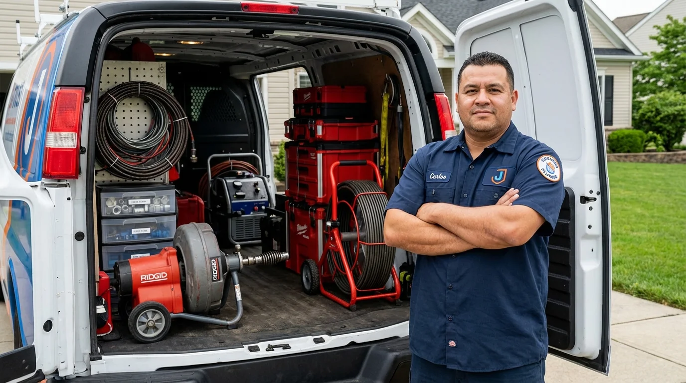 Professional drain cleaning equipment and Johns Plumbing LLC plumber in Homer City