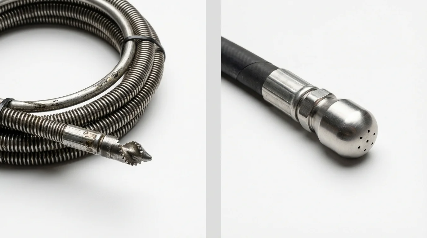 Drain snake cable and hydro jetting nozzle used for drain cleaning in Homer City, PA