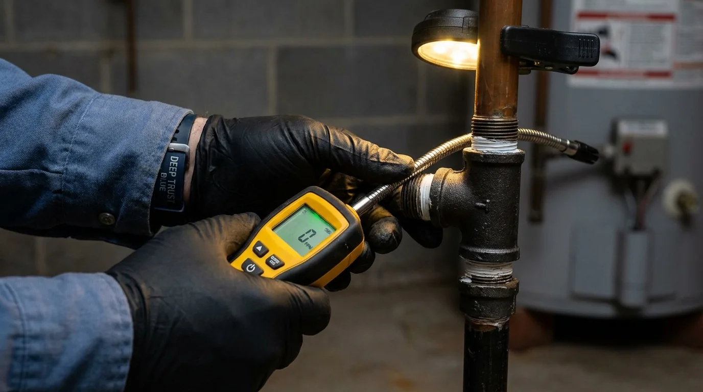 Gas leak detection with electronic sniffer by Johns Plumbing LLC in Homer City