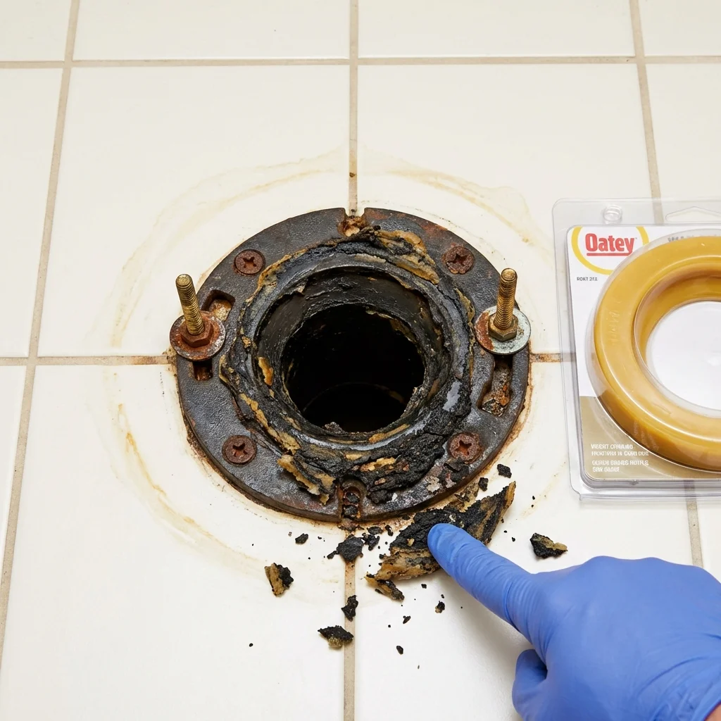 Failed wax ring showing water seepage at the base of a toilet in a Homer City, PA home
