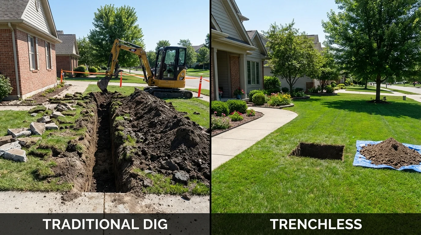 Trenchless sewer repair with minimal yard damage versus traditional excavation in Homer City, PA
